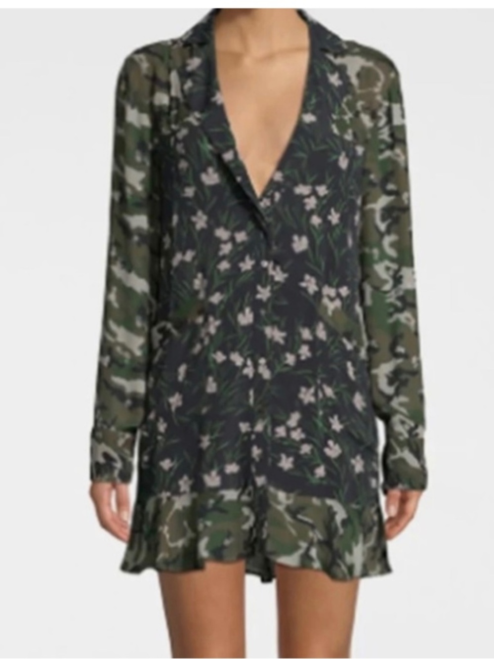 Nicole Miller Tulips Camouflage Blazer Dress Button Down L/S Sz P